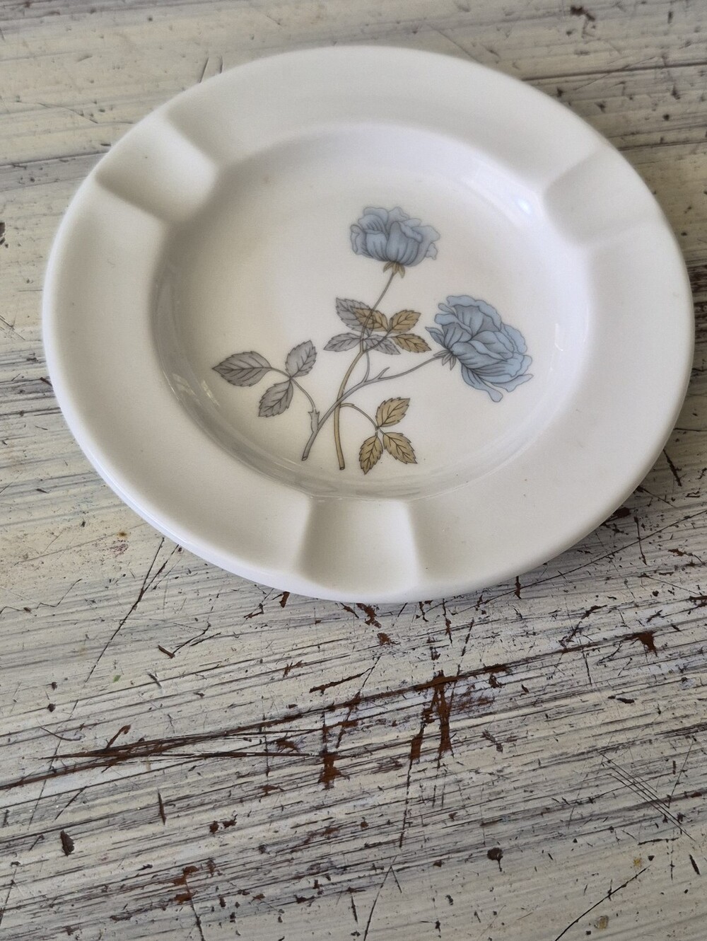 Vintage Wedgewood Floral Ceramic Ashtray with Blue Rose Motif. "ICE ROSE"
